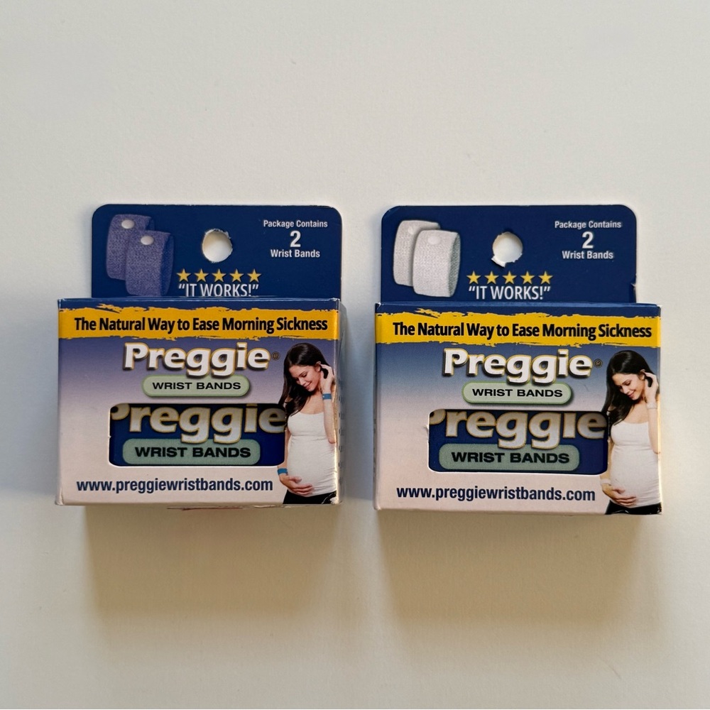 Three Lollies Preggie Anti-Nausea Wristbands - 2 Sets - Blue & White